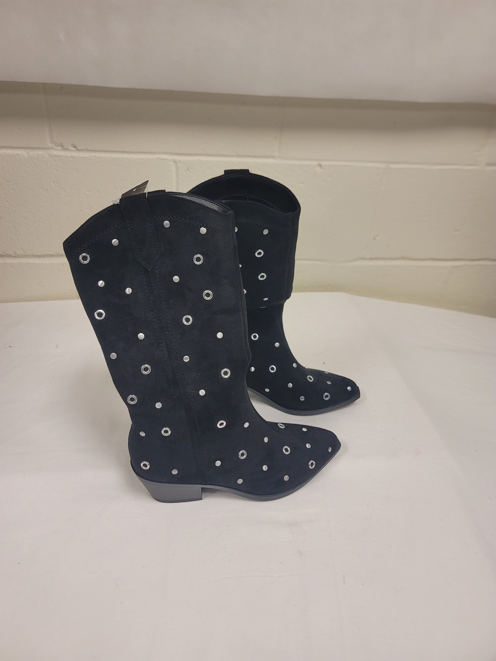Studded Black Suede Mid-Calf Boots